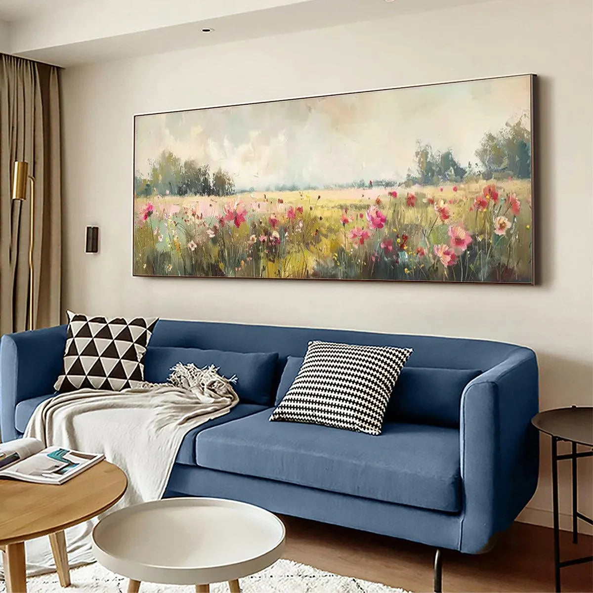 WILD FLOWER FIELD PANORAMIC: Wildflower Painting, Panoramic Wall Art