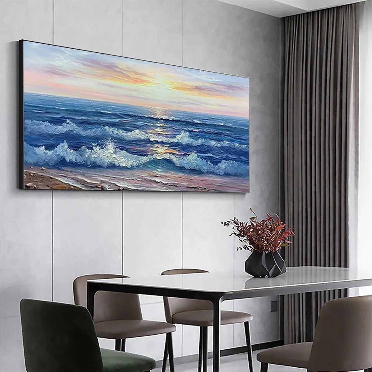 GOLDEN SUNSET SERENADE: Panoramic Ocean Sunset Painting