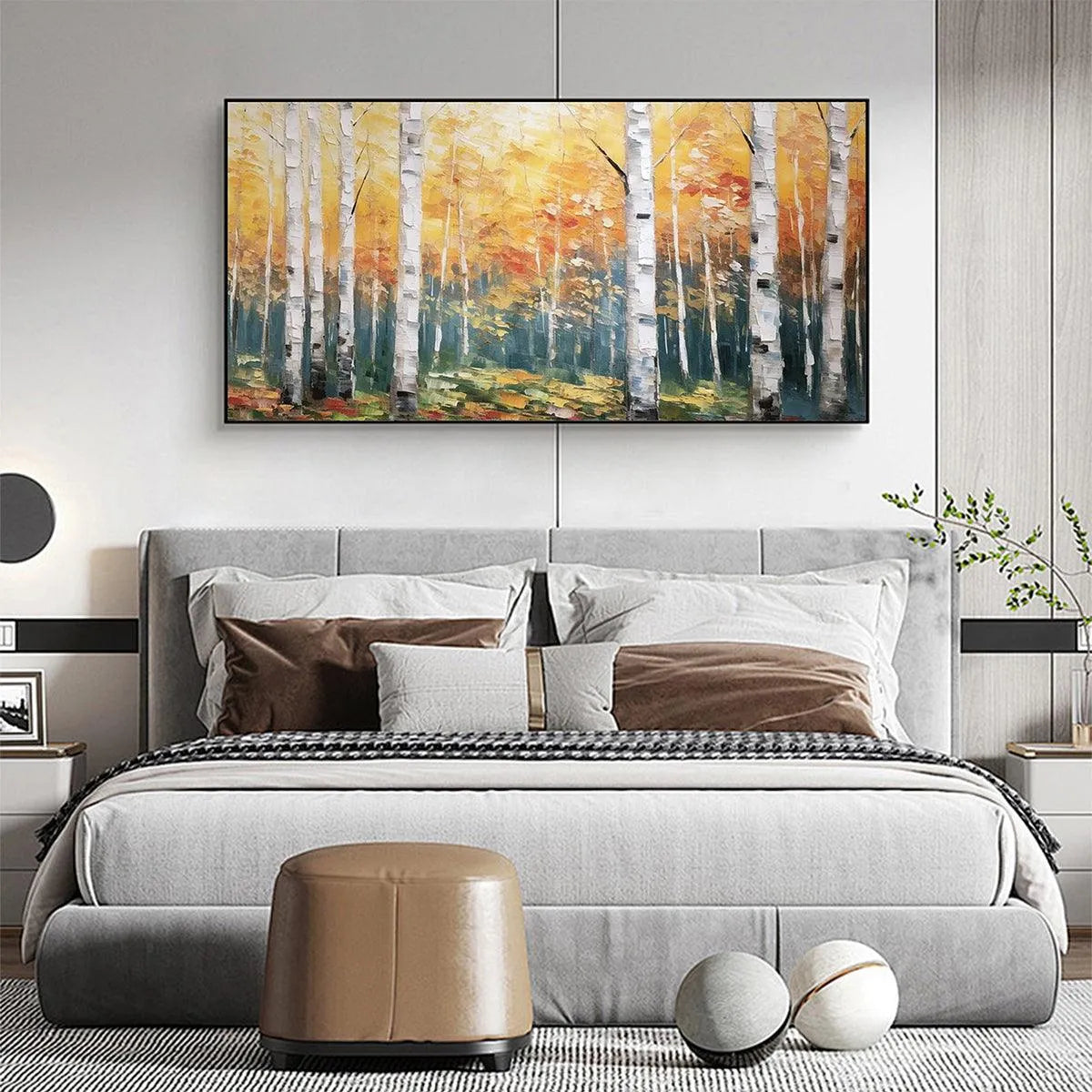 GOLDEN BIRCH GROVE: Forest Painting in Yellow and White