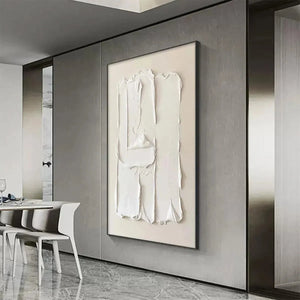White Textured Relief abstract painting by Liam O'Connell, Wabi Sabi style, white texture, modern decor
