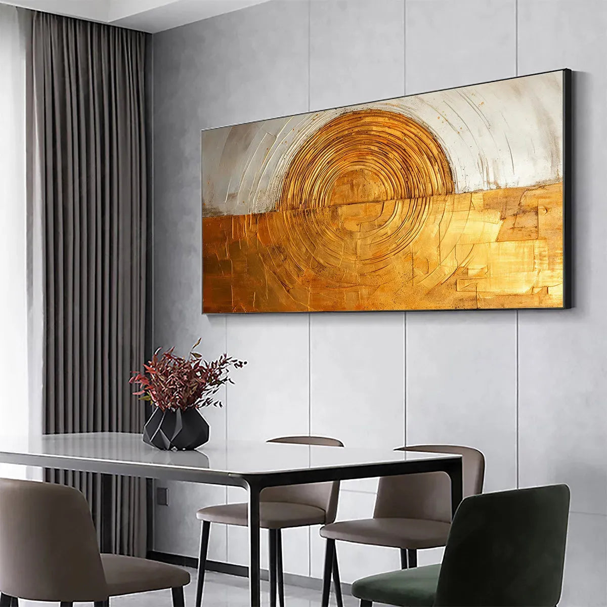 GOLDEN ERA: Panoramic Abstract Oil Painting with Gold and Silver