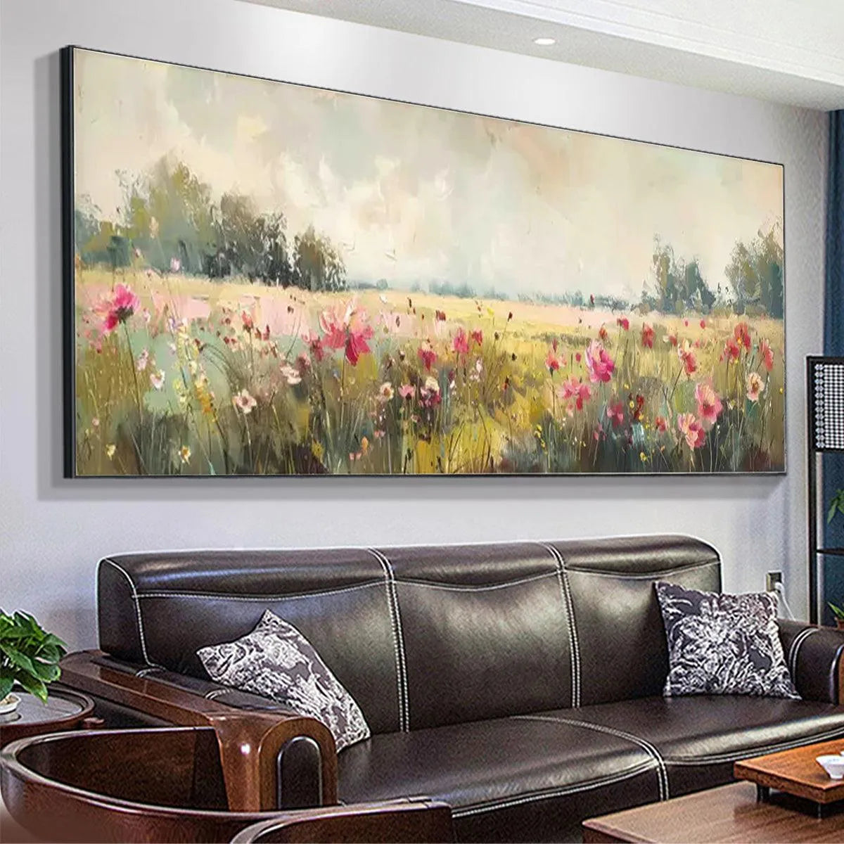 WILD FLOWER FIELD PANORAMIC: Wildflower Painting, Panoramic Wall Art