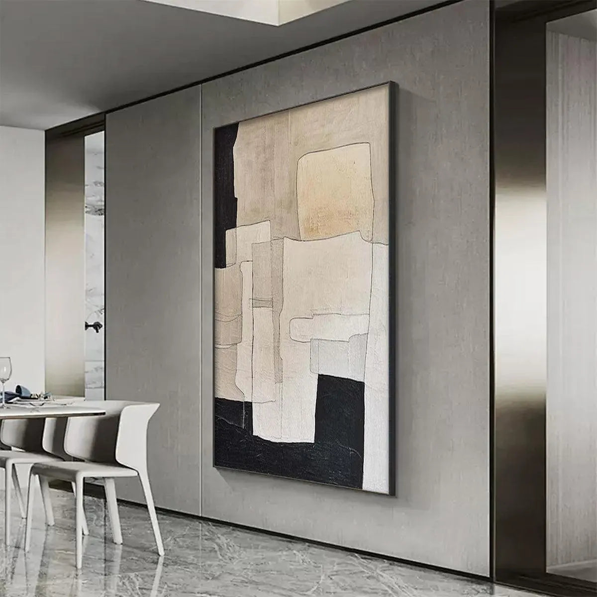 NEUTRAL ABSTRACT: Minimalist Abstract Painting in Beige and Black