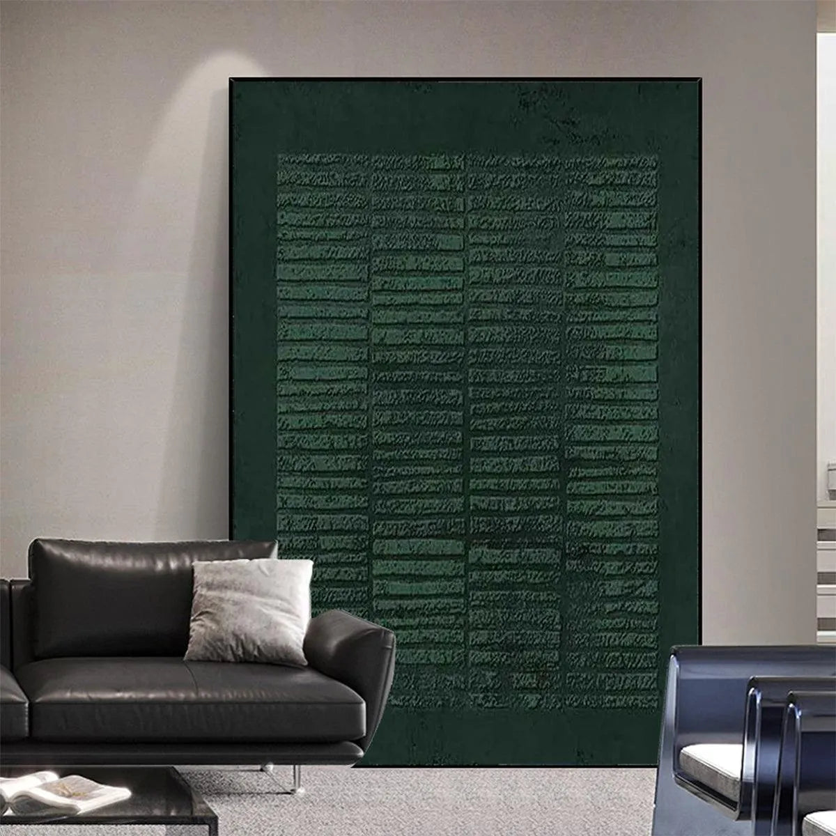 DARK GREEN TEXTURED GRID: Minimalist Textured Painting