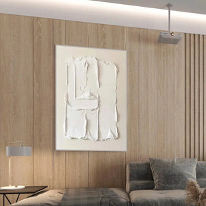White Textured Relief abstract painting by Liam O'Connell, Wabi Sabi style, white textured art, modern decor