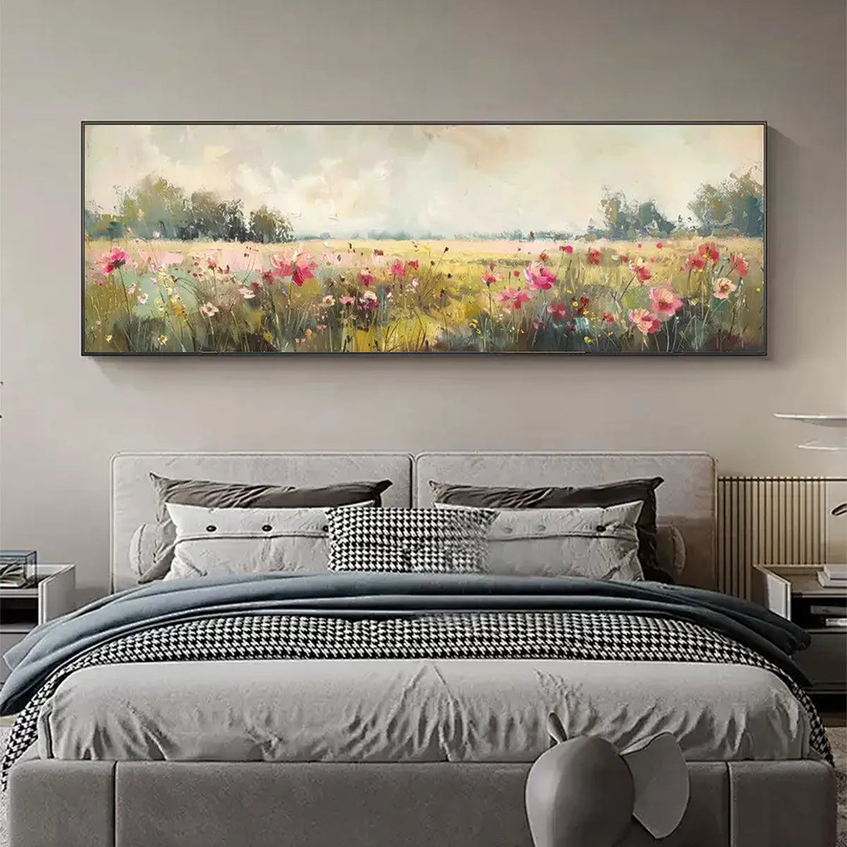 WILD FLOWER FIELD PANORAMIC: Wildflower Painting, Panoramic Wall Art