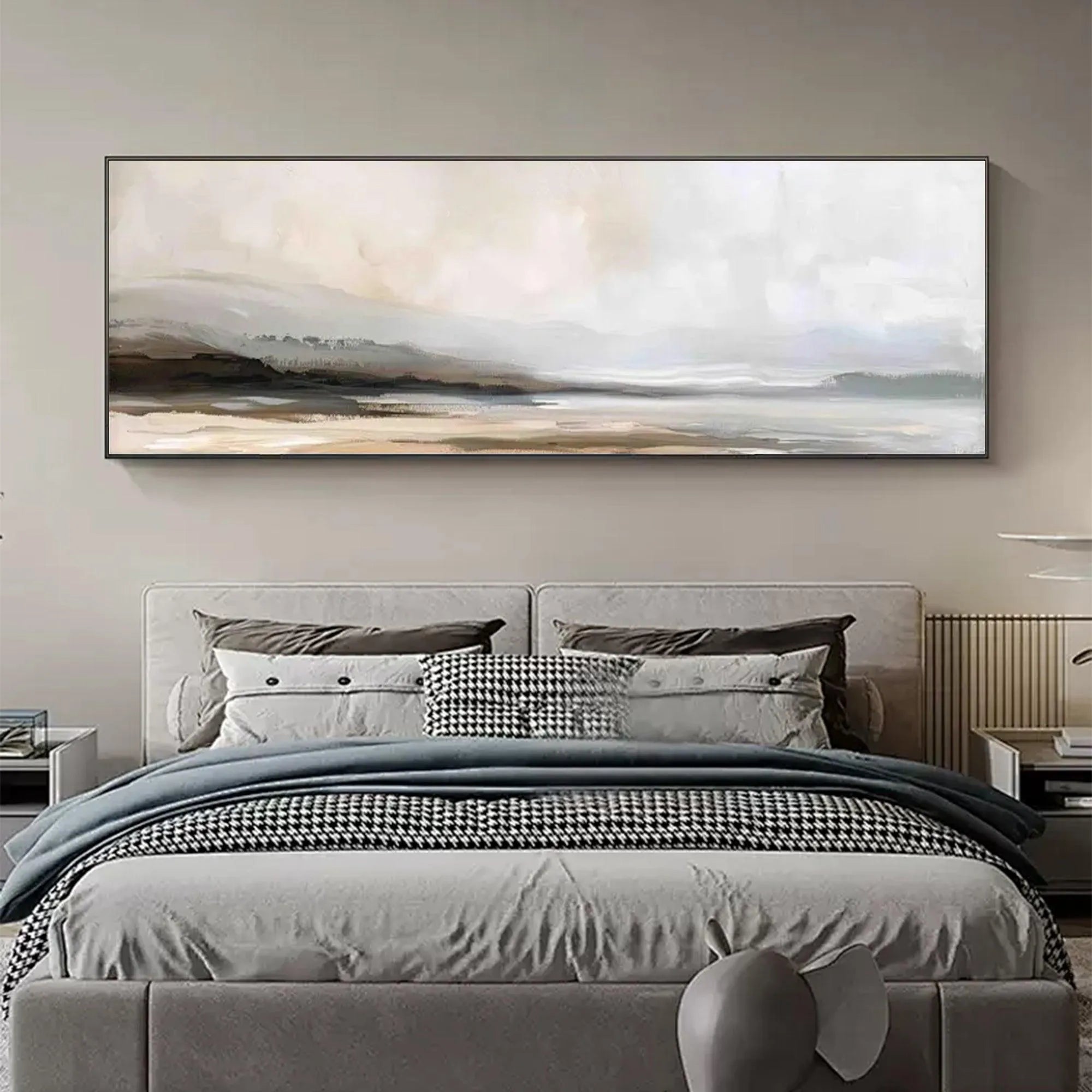 MISTY MOUNTAIN LAKE PANORAMIC: Landscape Painting, Panoramic Wall Art