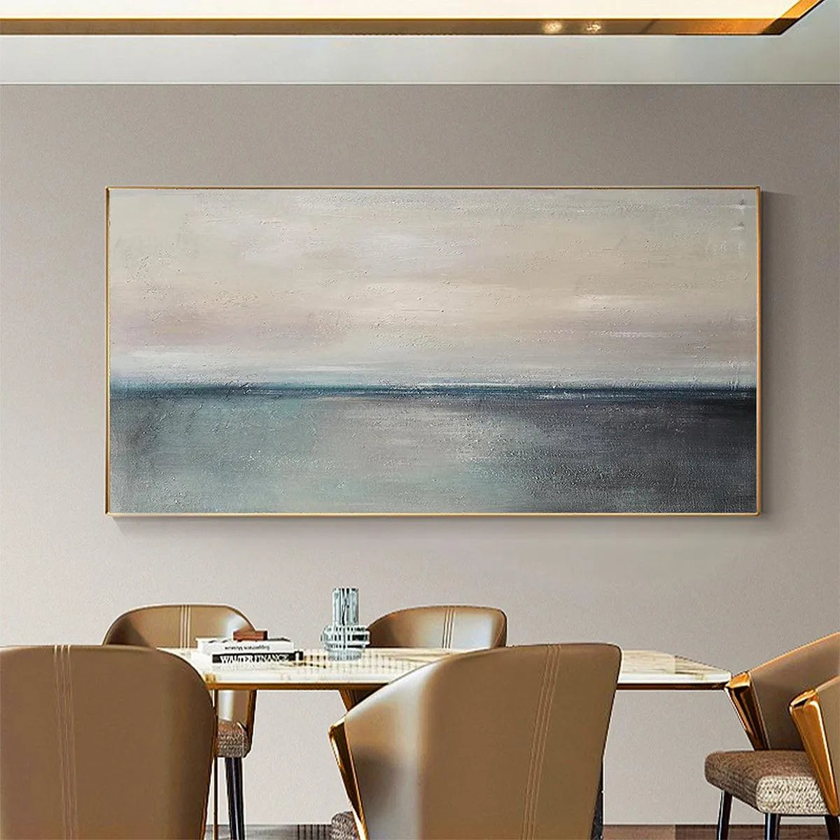 SERENE HORIZON: Panoramic Seascape Painting, Horizontal Wall Art