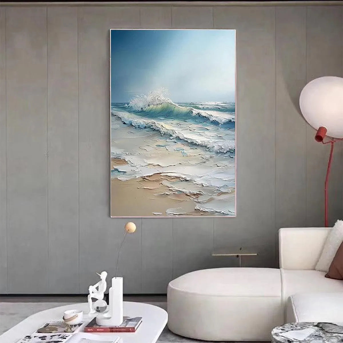 OCEAN'S EMBRACE: Textured Ocean Painting, Impasto Wall Art, Vertical Canvas, Beach Decor