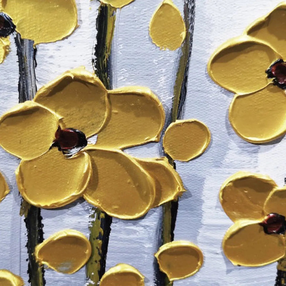 GOLDEN RAIN: Minimalist Floral Oil Painting in Gold and Grey