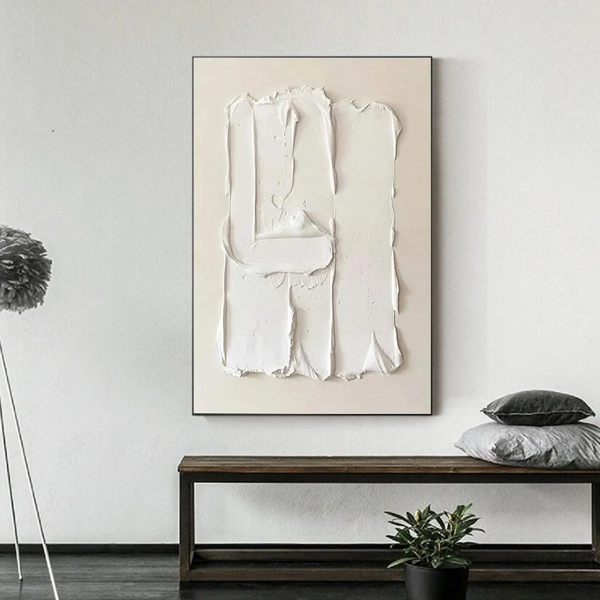 WHITE TEXTURED RELIEF: Textured Abstract Painting in White