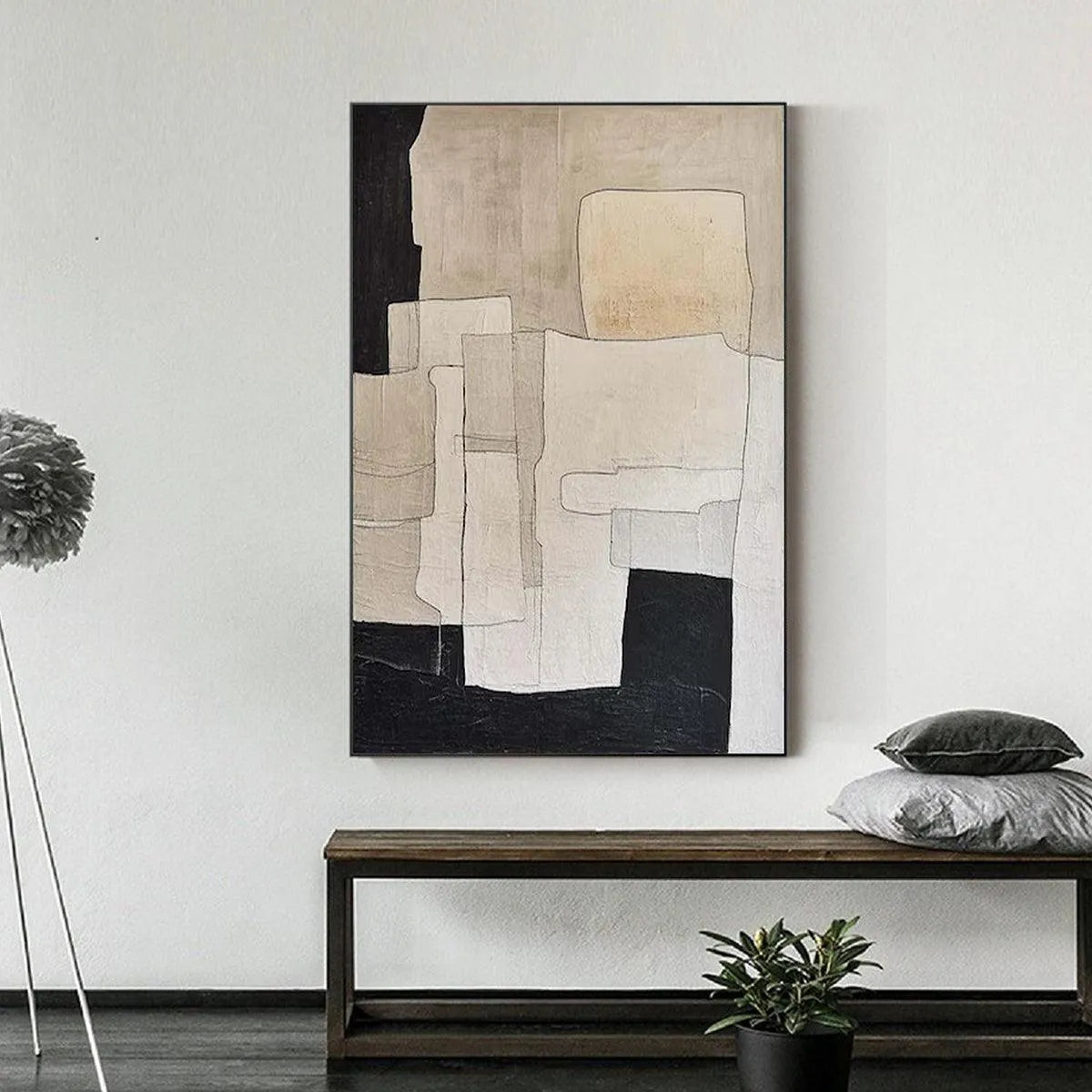 NEUTRAL ABSTRACT: Minimalist Abstract Painting in Beige and Black