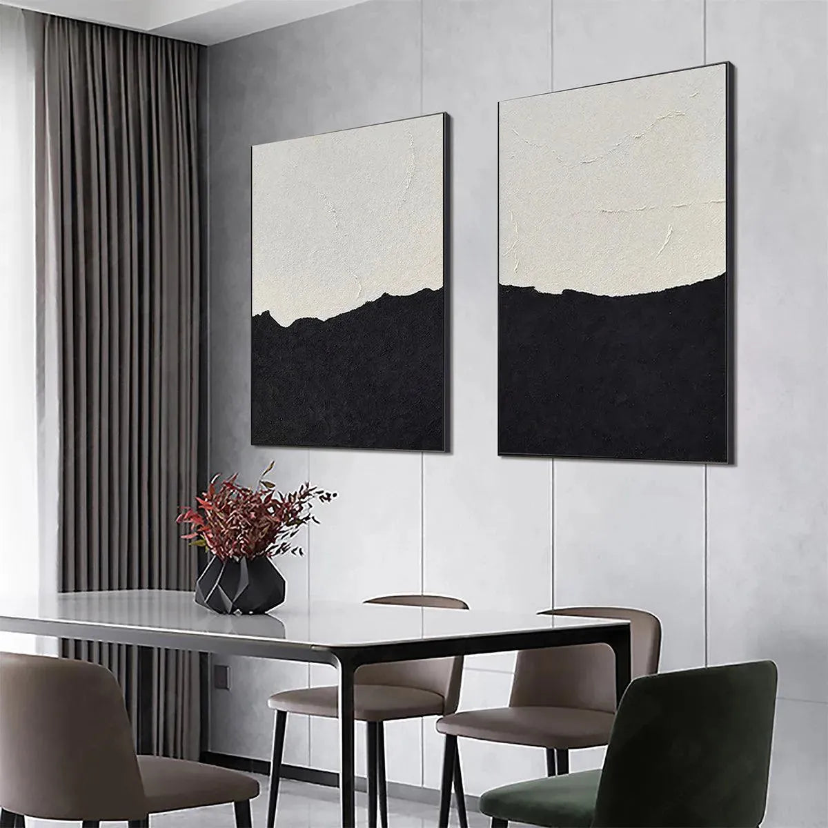 Black White Abstract Diptych | Modern Textured Art Set