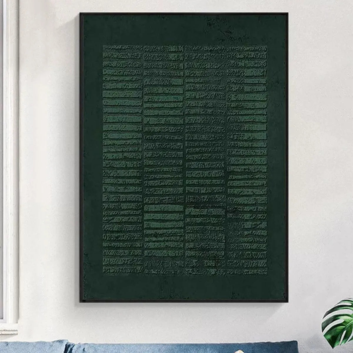 DARK GREEN TEXTURED GRID: Minimalist Textured Painting