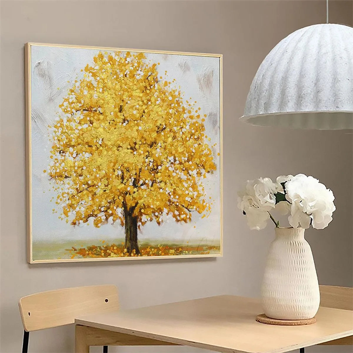 GOLDEN MAJESTY: Textured Golden Tree Painting, Square Wall Art