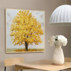 GOLDEN MAJESTY Textured golden tree painting by Willow Davies, square wall art for living room decor, autumn-inspired