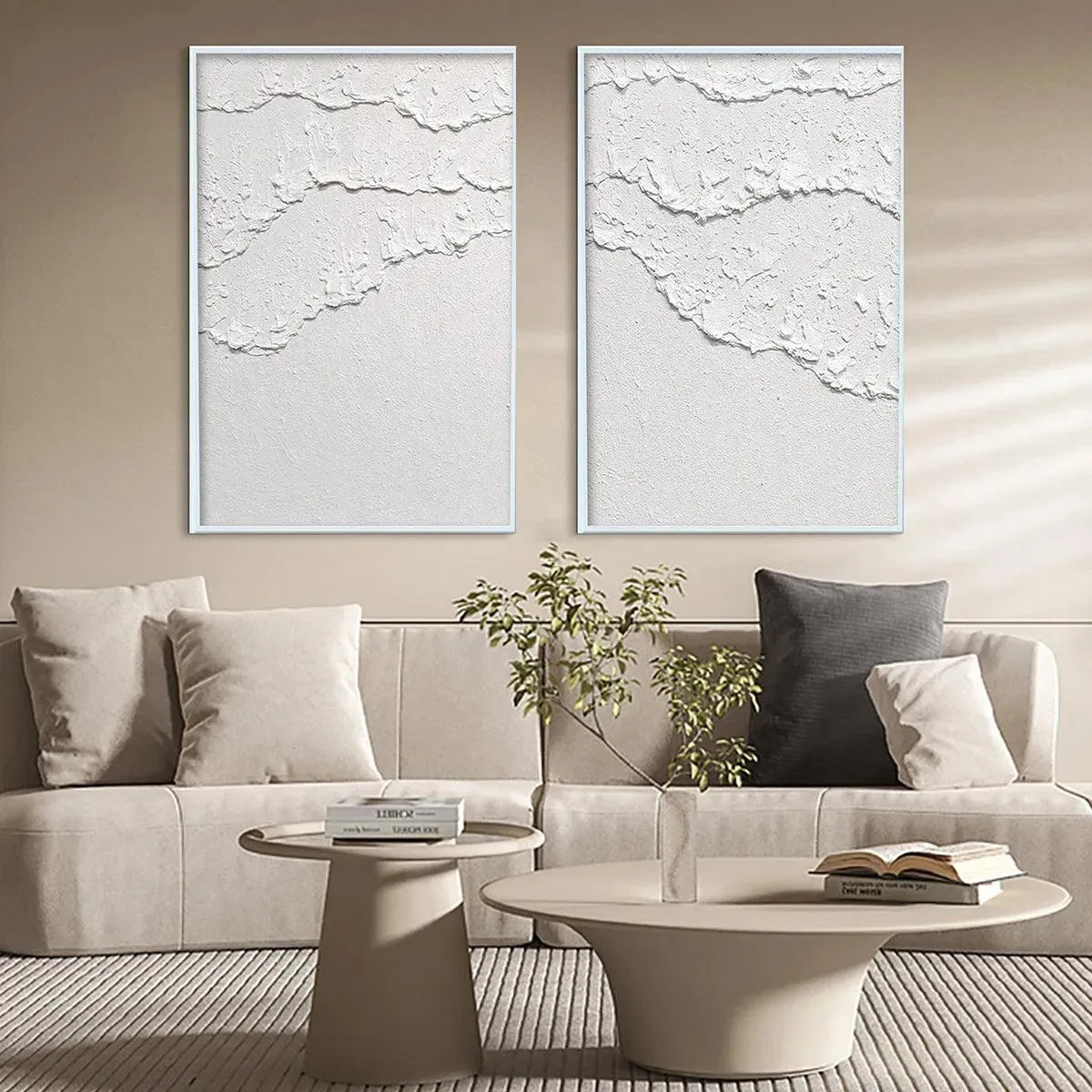 White Textured Waves Diptych | Captivating Abstract Set – MontCarta