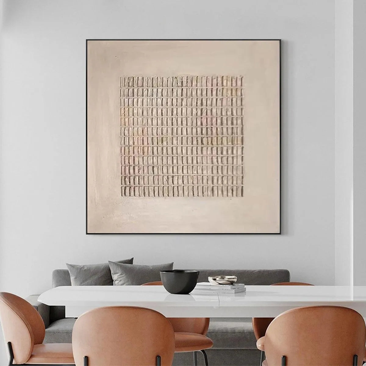 BEIGE GRID: Minimalist Textured Painting in Beige