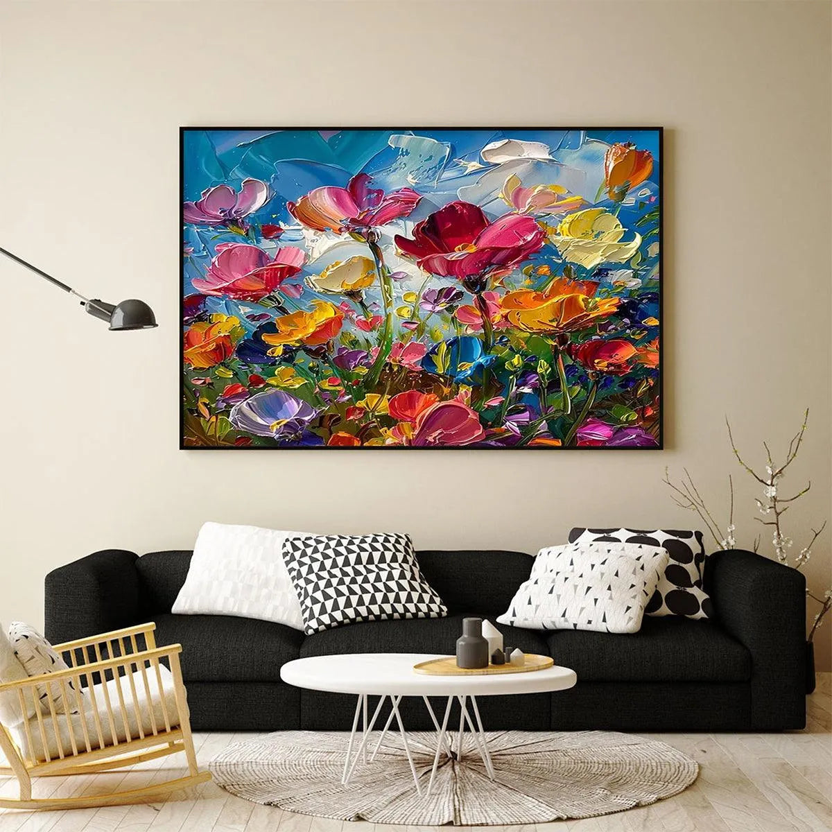 FIELD OF DREAMS: Textured Floral Painting, Impasto Wall Art, Horizontal Canvas, Wildflower Decor