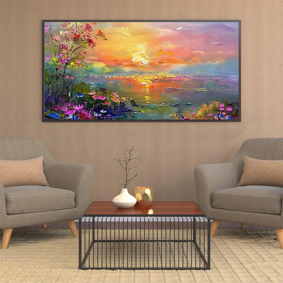 WATERCOLOR SUNSET: Impressionistic Landscape Painting with Sunset and Flowers