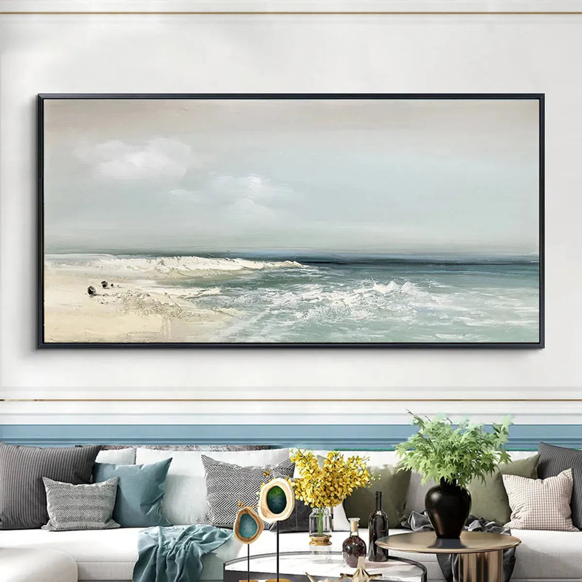 COASTAL WHISPERS: Tranquil Beach Landscape Oil Painting