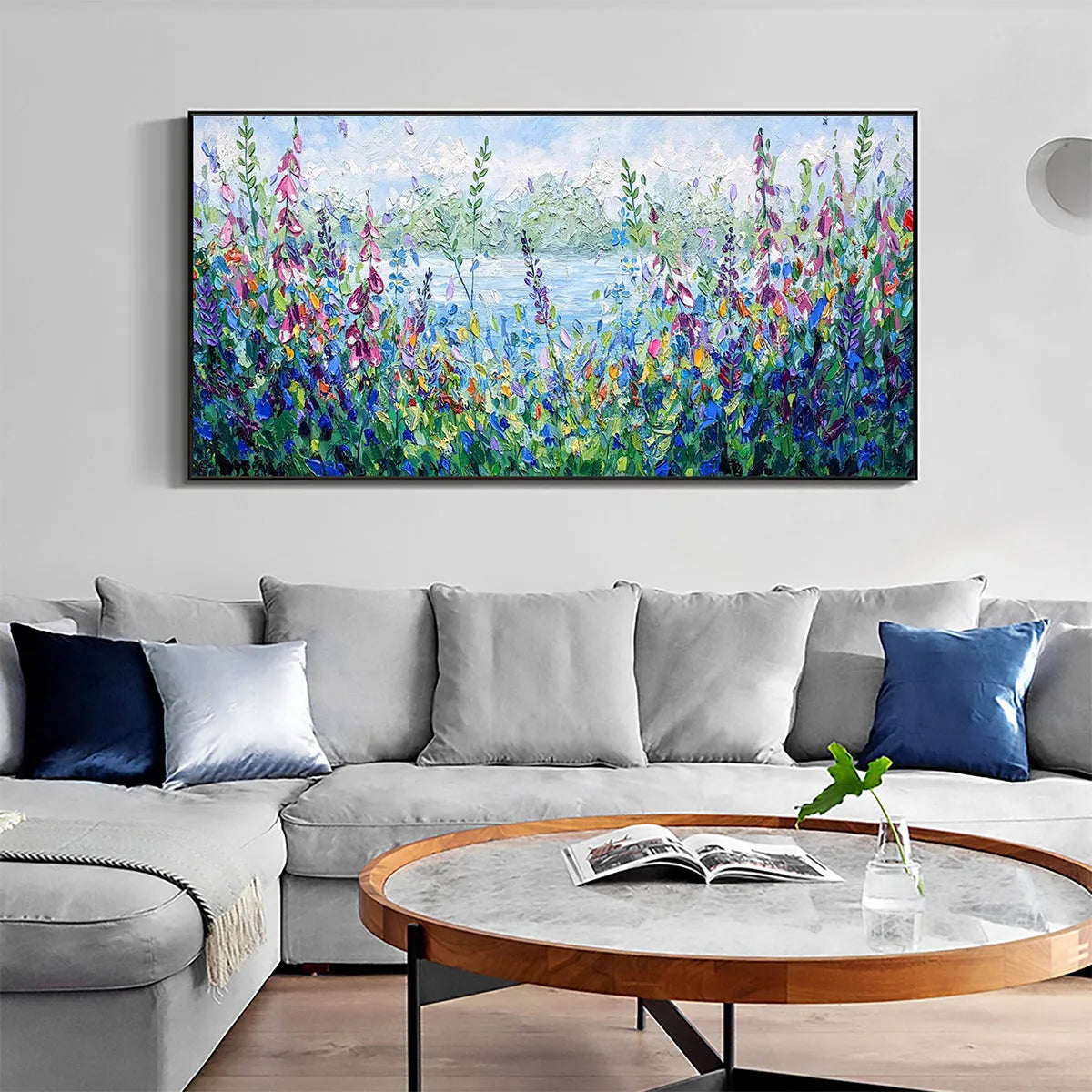 ALPINE MEADOW: Impasto Landscape Oil Painting with Wildflowers and Lake View