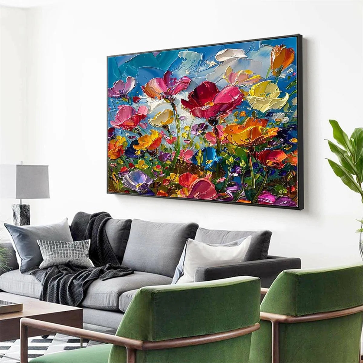 FIELD OF DREAMS: Textured Floral Painting, Impasto Wall Art, Horizontal Canvas, Wildflower Decor