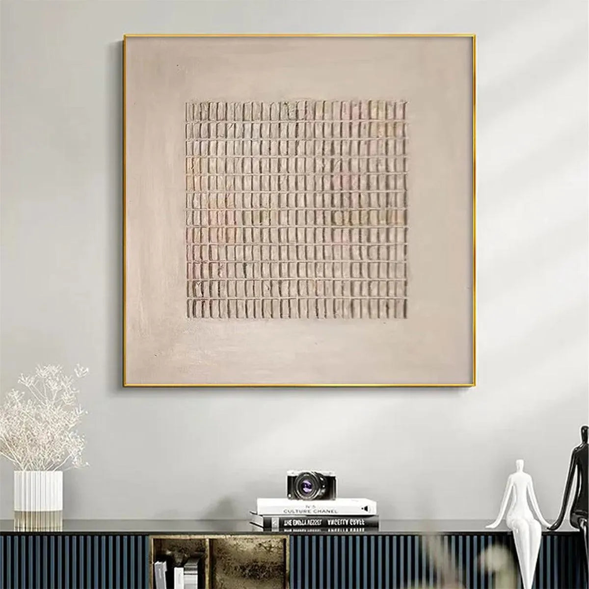 BEIGE GRID: Minimalist Textured Painting in Beige