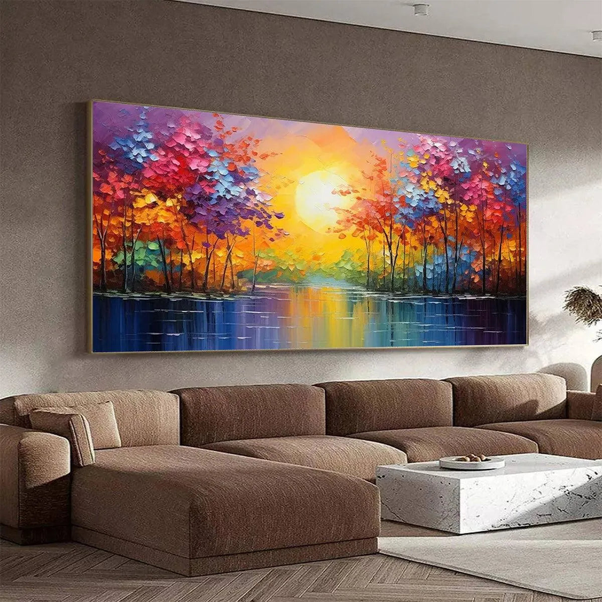 TWILIGHT REFLECTIONS: Colorful Landscape Painting of Trees by the Water