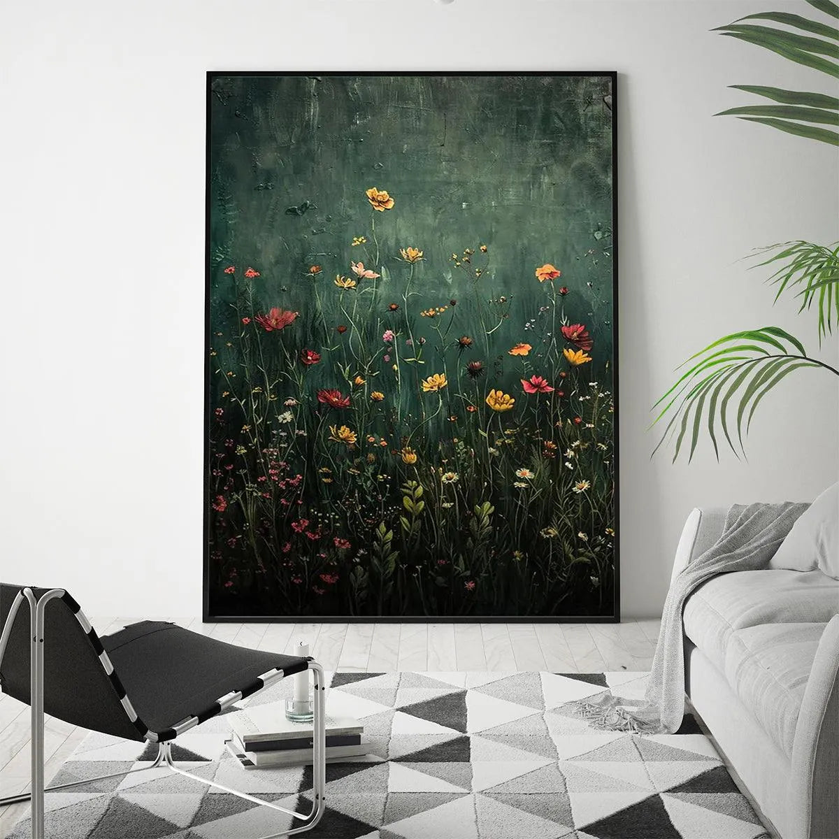 MEADOW'S EMBRACE: Moody Floral Botanical Painting, Vertical Wall Art