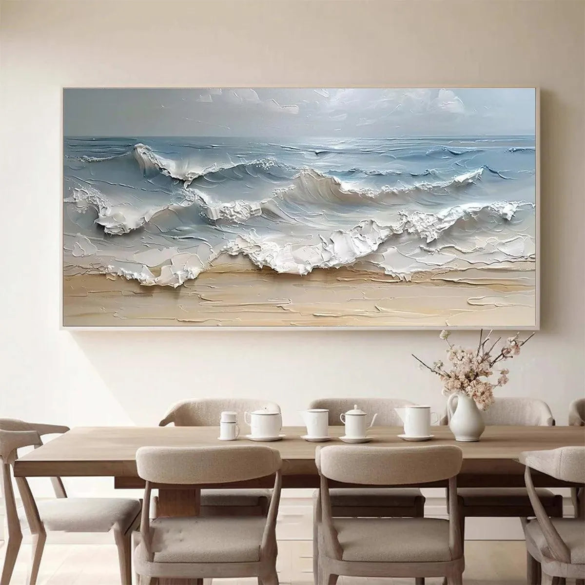 OCEAN'S EMBRACE: Textured Seascape Painting, Impasto Wall Art, Horizontal Canvas, Ocean Decor