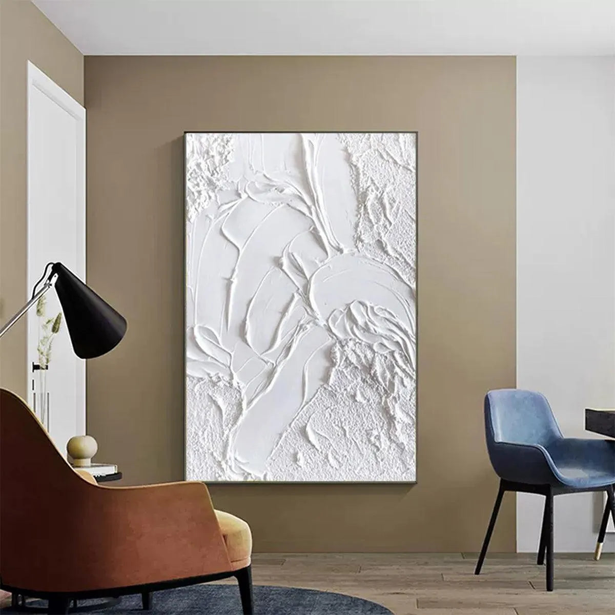 WHITE TEXTURE: Textured Abstract Painting, White Wall Art, Vertical Canvas, Minimalist Decor