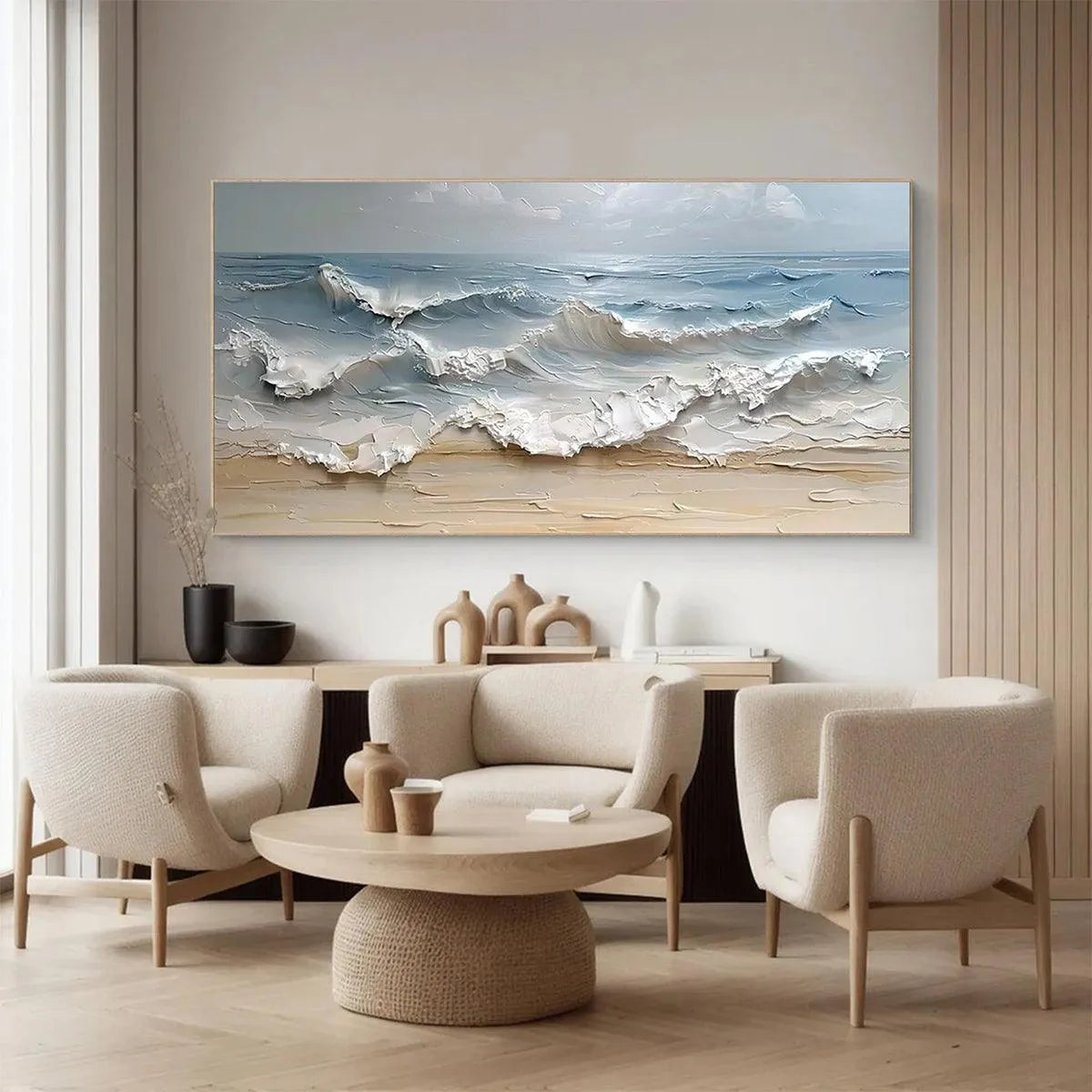 OCEAN'S EMBRACE: Textured Seascape Painting, Impasto Wall Art, Horizontal Canvas, Ocean Decor