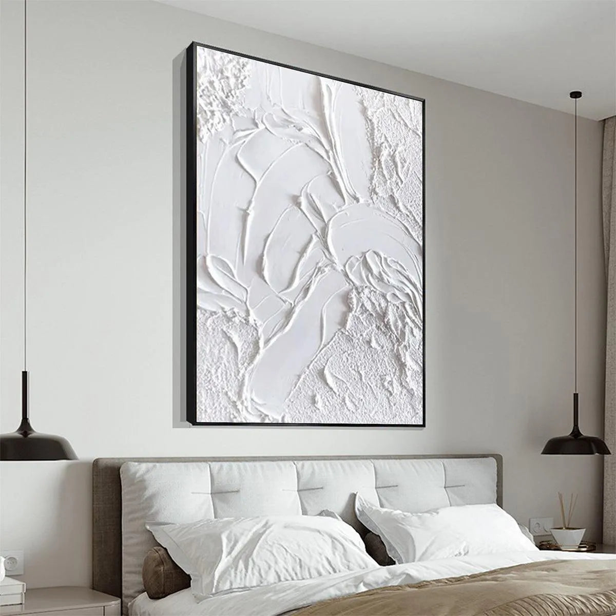 WHITE TEXTURE: Textured Abstract Painting, White Wall Art, Vertical Canvas, Minimalist Decor