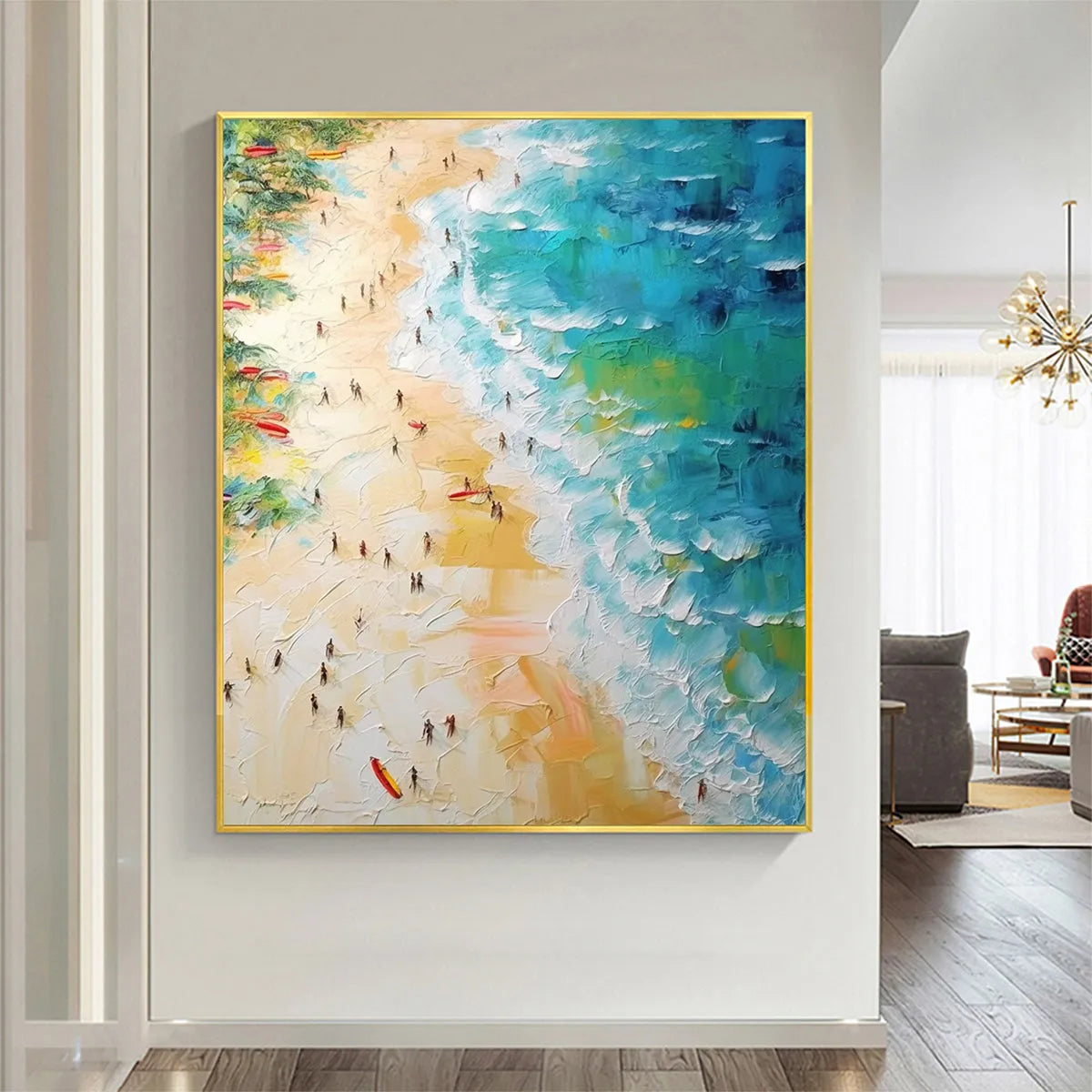 TROPICAL PARADISE: Vertical Impasto Beach Scene Oil Painting