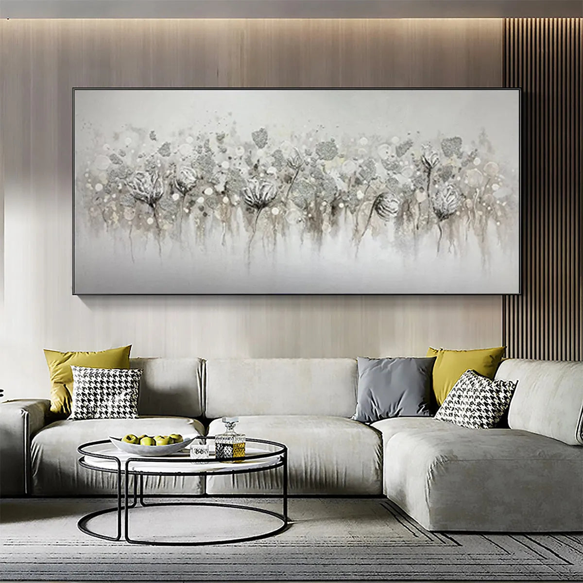 SILVER MIST: Minimalist Floral Oil Painting in Silver and Grey