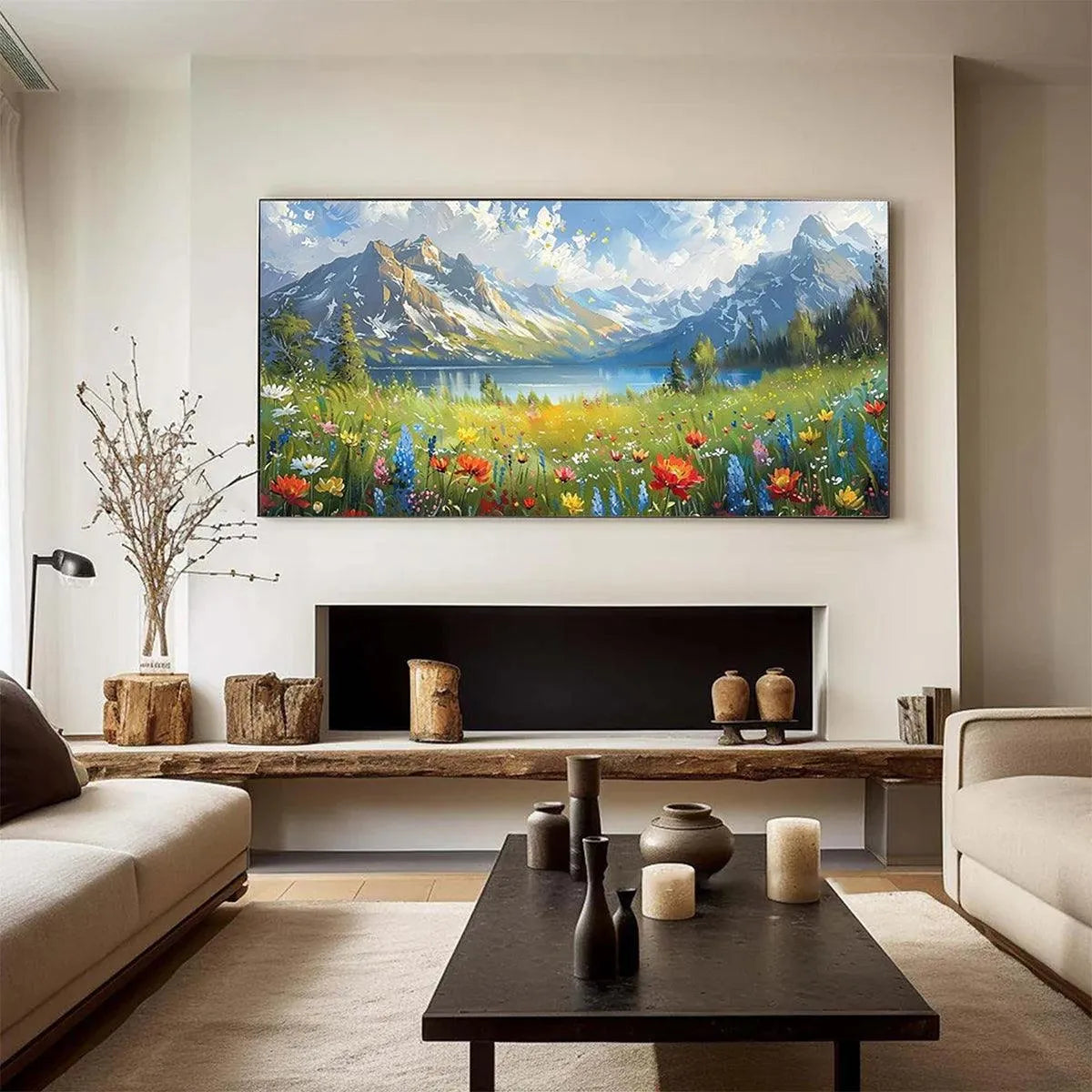 ALPINE WILDFLOWER PARADISE: Colorful Landscape Painting with Mountains and Wildflowers