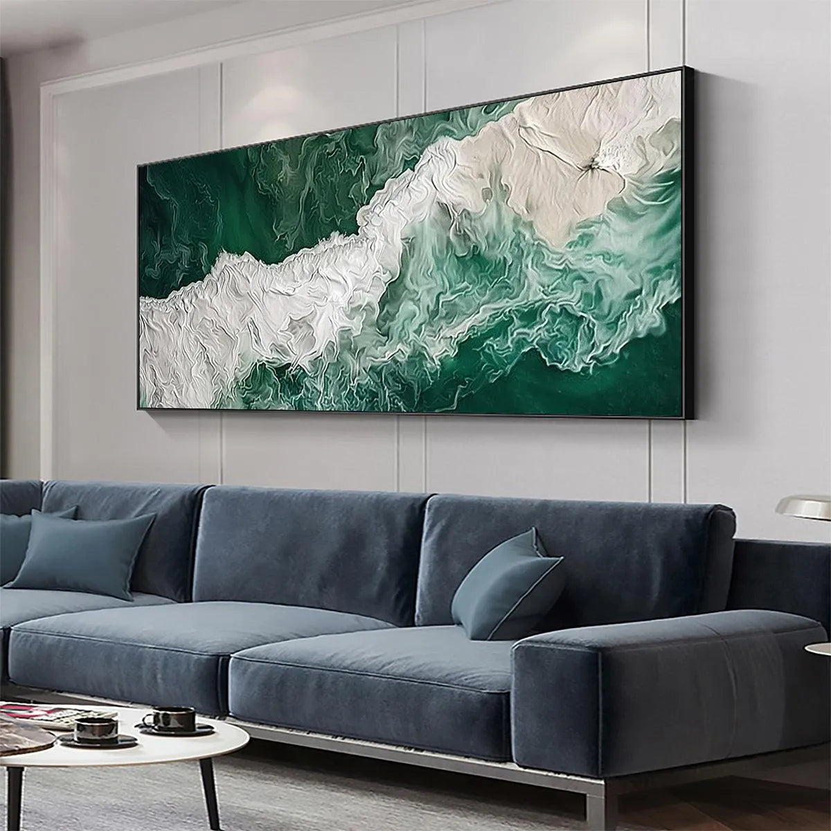 EMERALD FLOW: Abstract Ocean Painting, Horizontal Wall Art