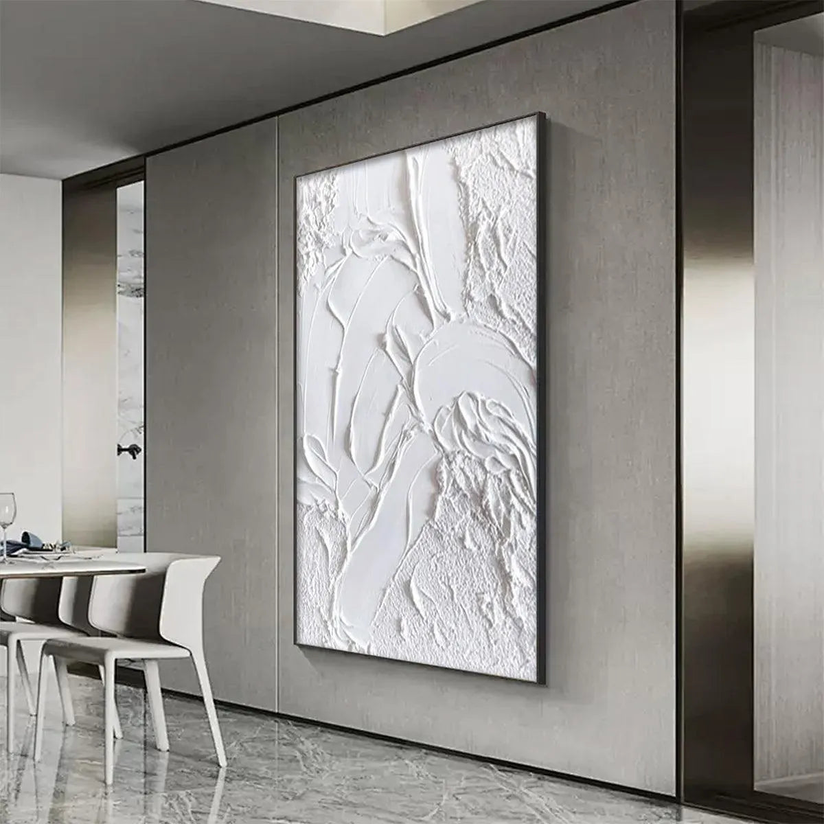 WHITE TEXTURE: Textured Abstract Painting, White Wall Art, Vertical Canvas, Minimalist Decor