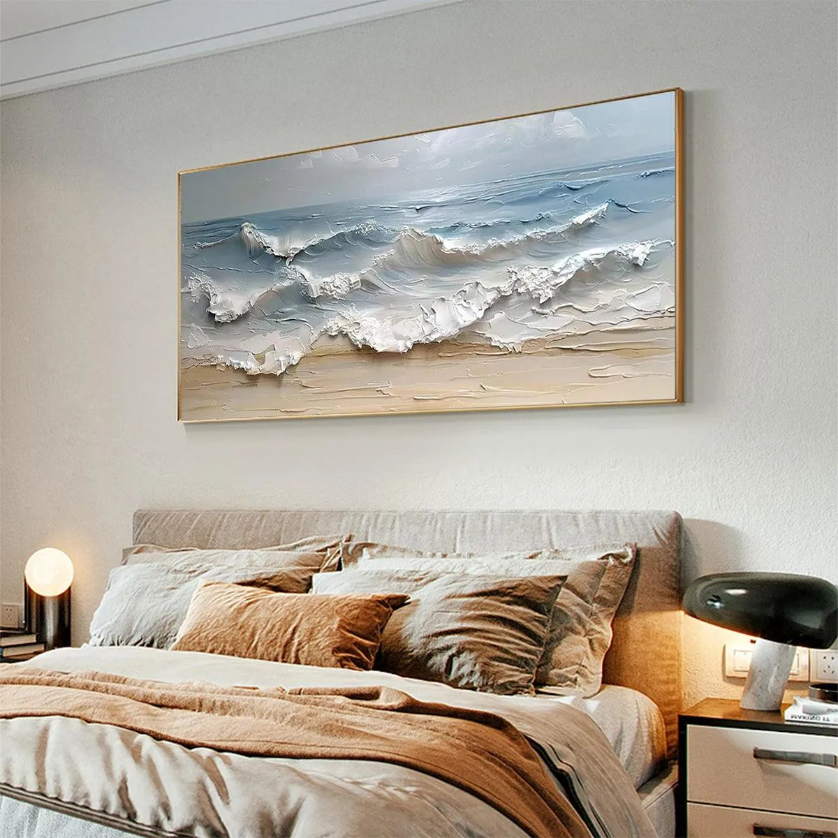 OCEAN'S EMBRACE: Textured Seascape Painting, Impasto Wall Art, Horizontal Canvas, Ocean Decor