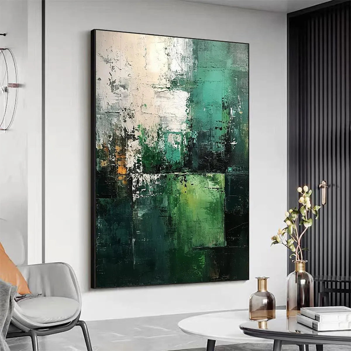 TEXTURED GREEN ABSTRACT: Impasto Abstract Painting, Vertical Wall Art