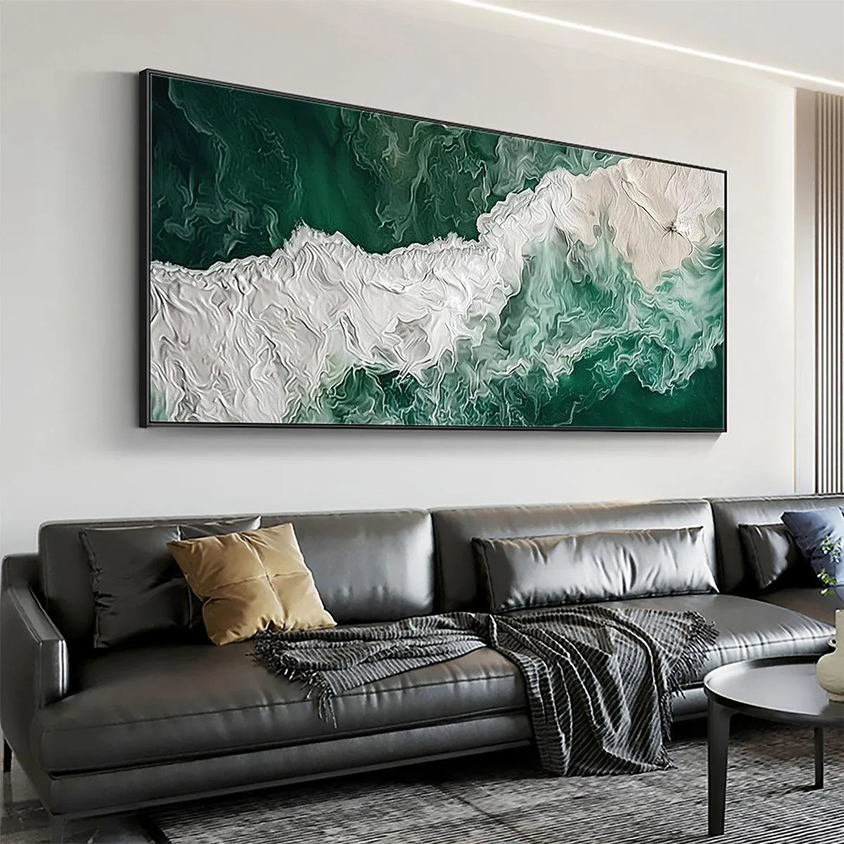 EMERALD FLOW: Abstract Ocean Painting, Horizontal Wall Art