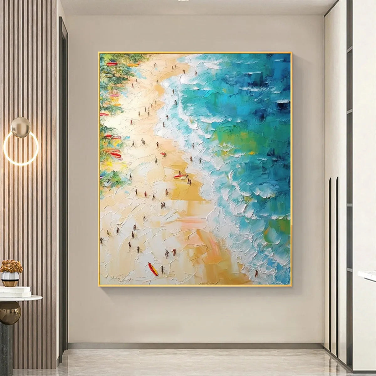 TROPICAL PARADISE: Vertical Impasto Beach Scene Oil Painting