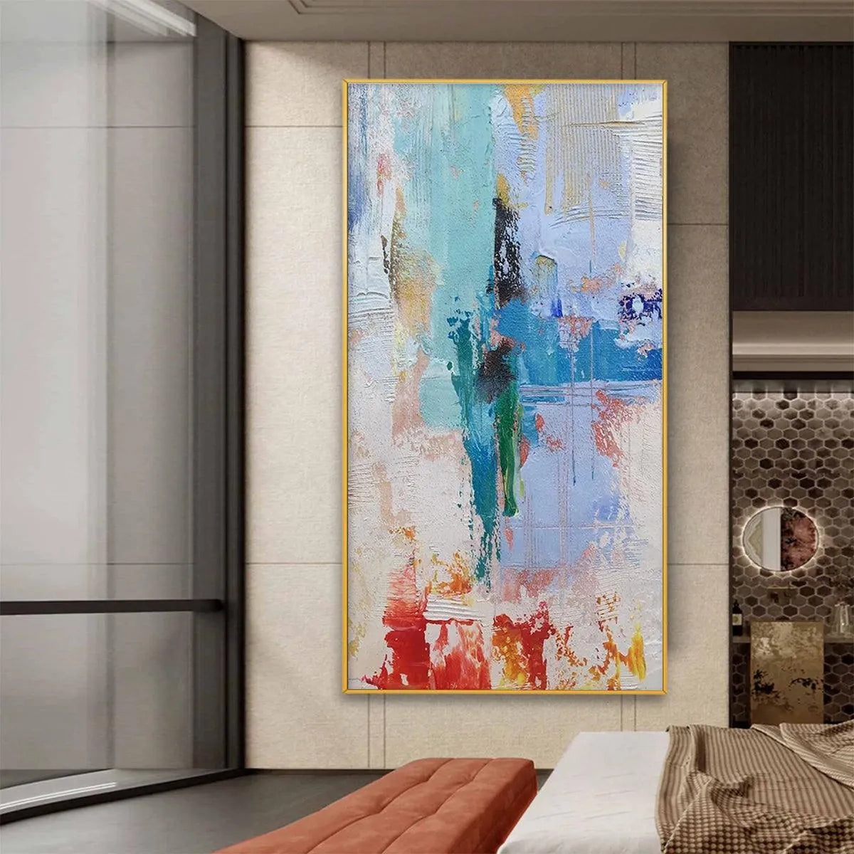 ABSTRACT SYMPHONY: Textured Painting, Colorful Wall Art, Modern Abstract, Vertical Canvas