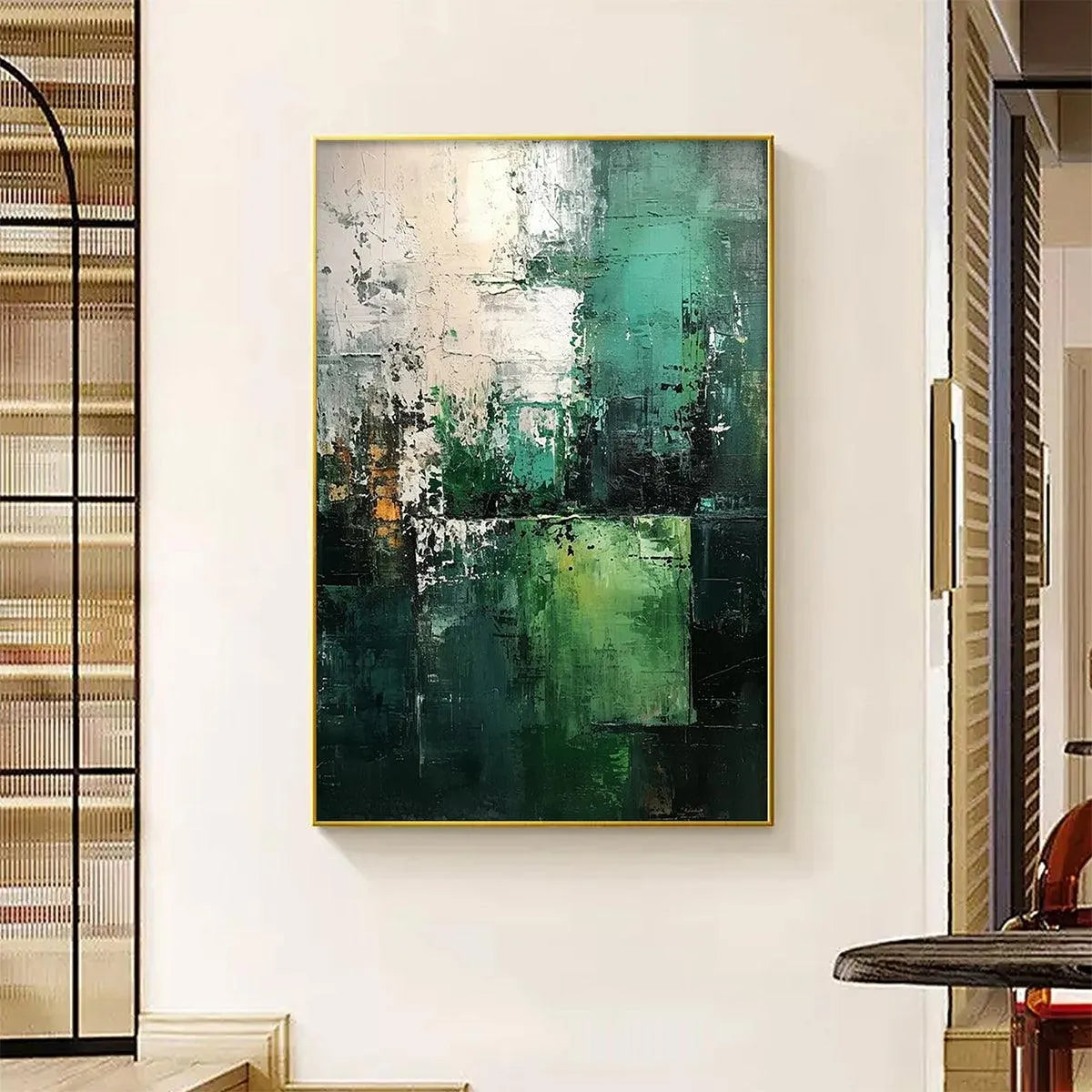 TEXTURED GREEN ABSTRACT: Impasto Abstract Painting, Vertical Wall Art