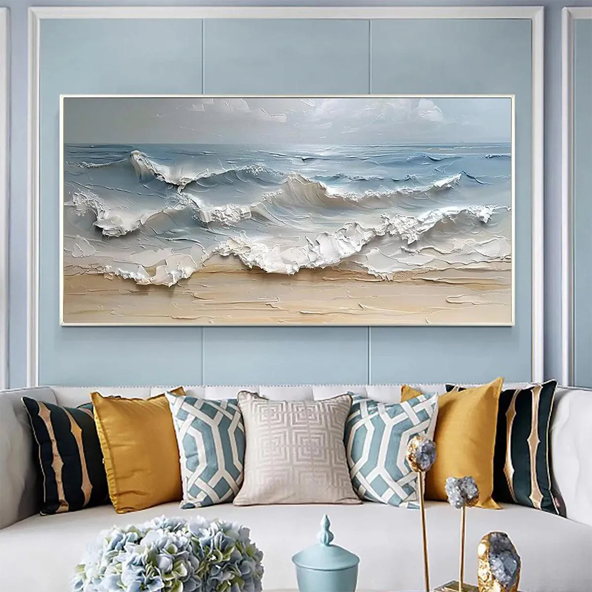 OCEAN'S EMBRACE: Textured Seascape Painting, Impasto Wall Art, Horizontal Canvas, Ocean Decor