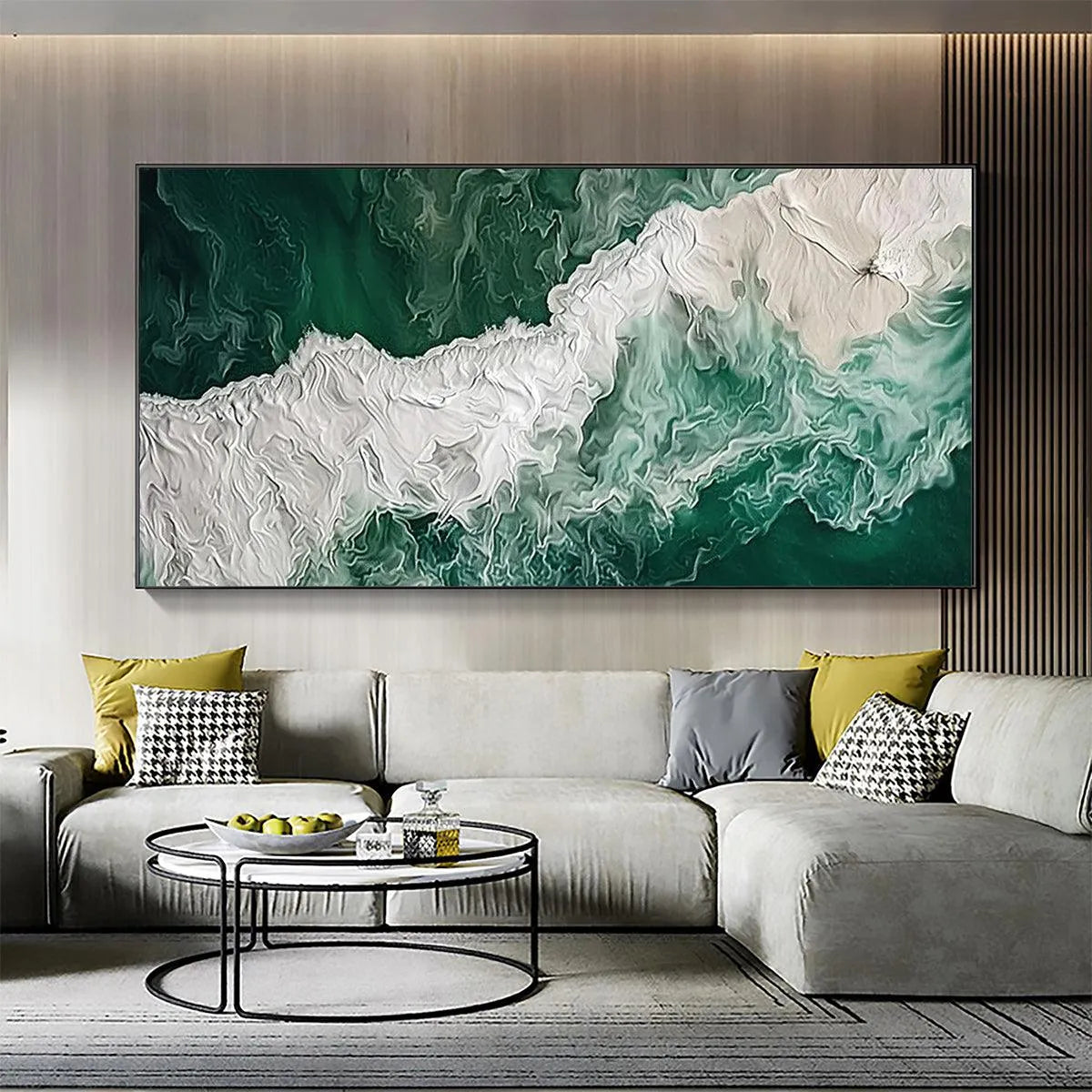 EMERALD FLOW: Abstract Ocean Painting, Horizontal Wall Art