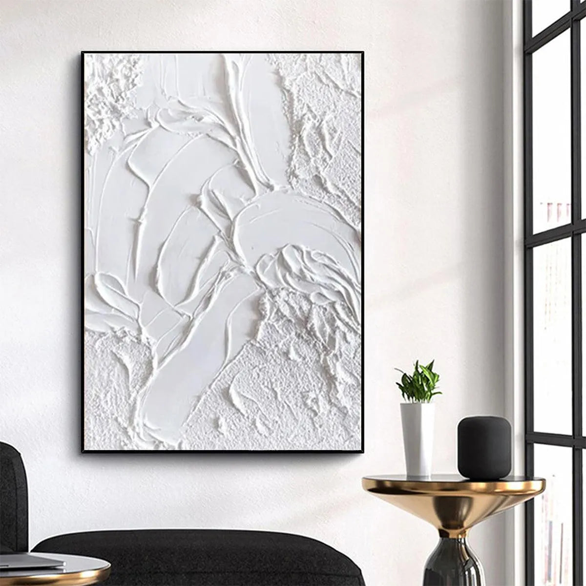 WHITE TEXTURE: Textured Abstract Painting, White Wall Art, Vertical Canvas, Minimalist Decor