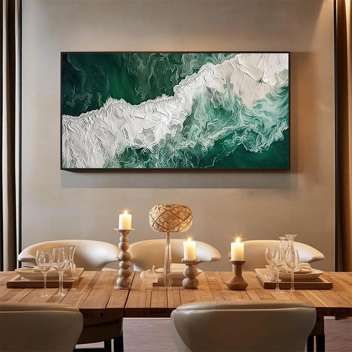 EMERALD FLOW: Abstract Ocean Painting, Horizontal Wall Art