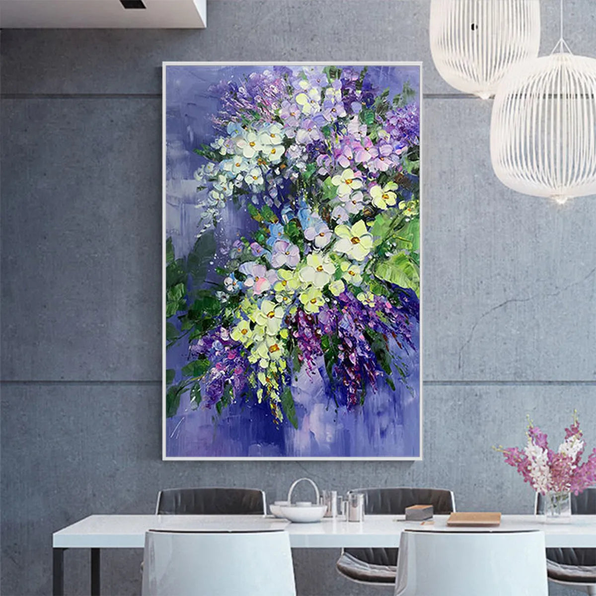 SERENITY IN PURPLE: Vertical Impasto Floral Oil Painting